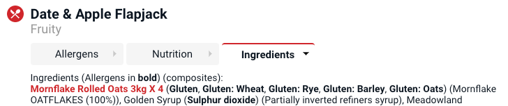 Figure 4: Allergens highlighted in red for a pupil